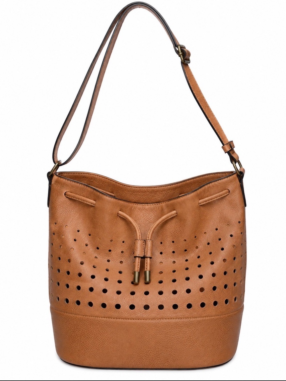Covington purse bag cinch top orange/tan BOHO shoulder purse perforated
